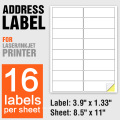 Blank A4 laser inkjet labels 16 sheets per paper page 99.1 x 33.9mm